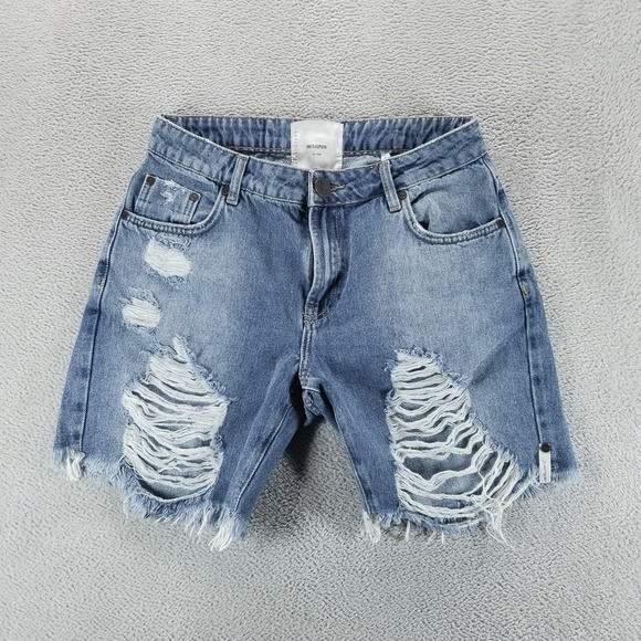 One Teaspoon Pants - One Teaspoon Shorts Womens 26 Blue Distressed Cut Off Frayed Denim 4" Inseam